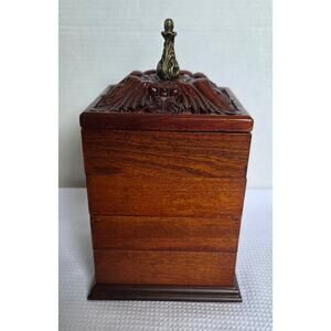 Bombay Wood Jewlery Box Tiered Trinket Organizer Ornate Vintage